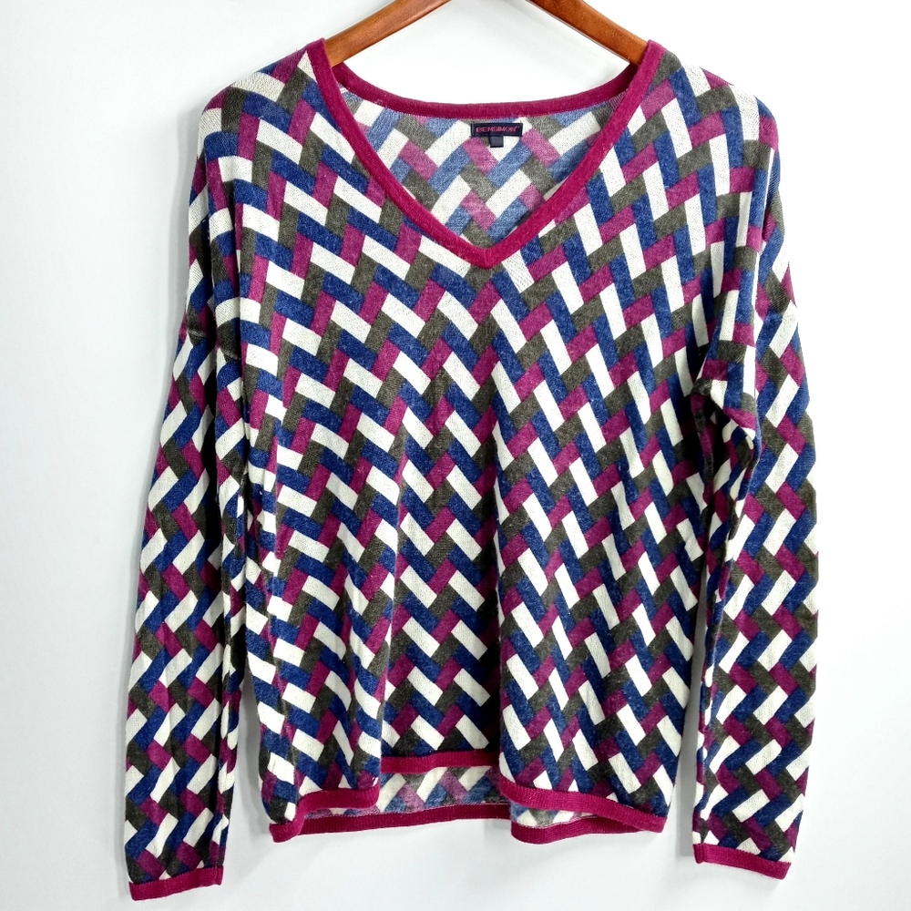 Bensimon Geometric Print Wool V Neck Sweater - Picture 8 of 8